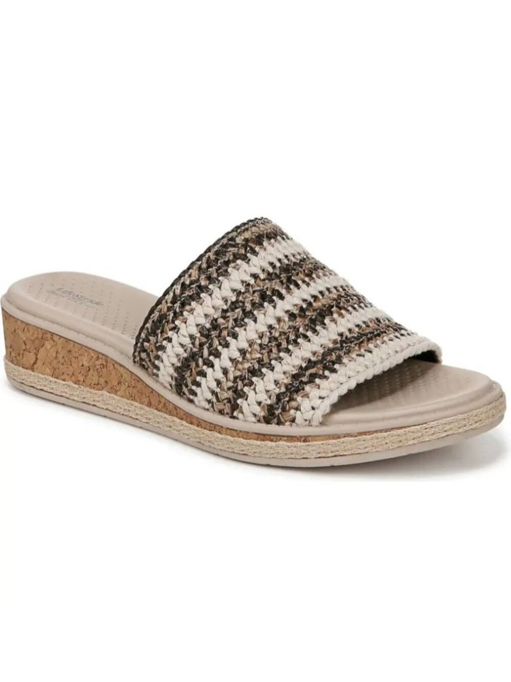 Lifestride Womens Black Tan Striped Open Toe Breezy Slide Sandals Sz 10 M NIB
